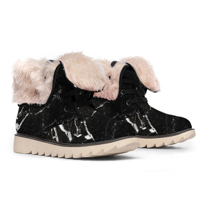 Black White Scratch Marble Print Winter Boots