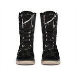 Black White Scratch Marble Print Winter Boots