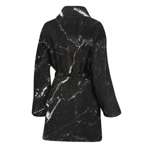 Black White Scratch Marble Print Women's Bathrobe