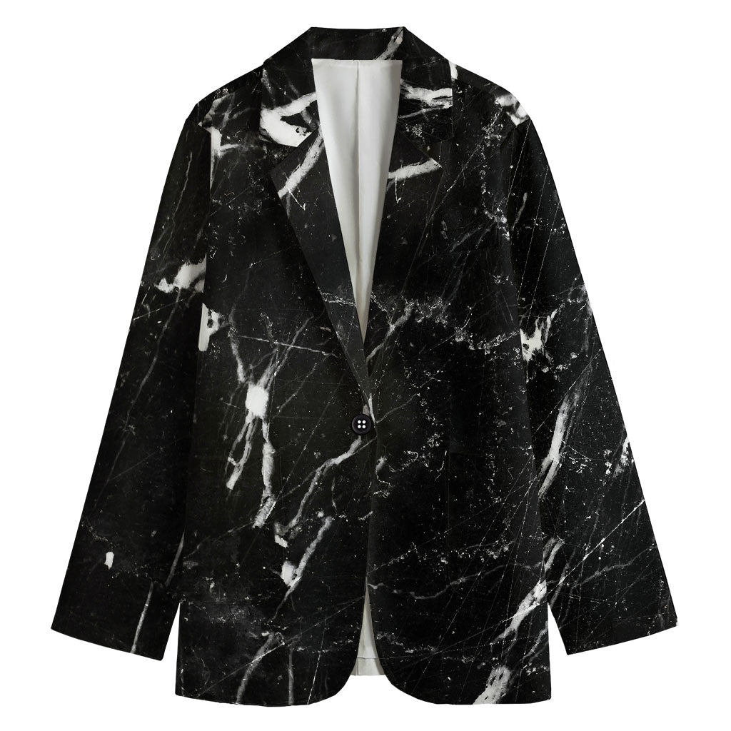 Black White Scratch Marble Print Women's Blazer