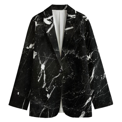 Black White Scratch Marble Print Women's Blazer