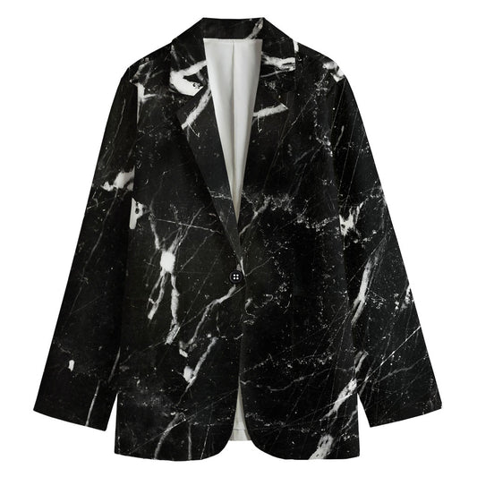 Black White Scratch Marble Print Women's Blazer