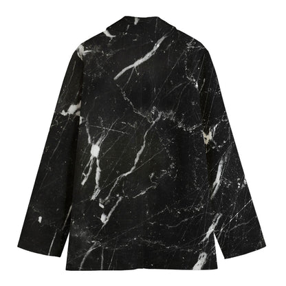 Black White Scratch Marble Print Women's Cotton Blazer