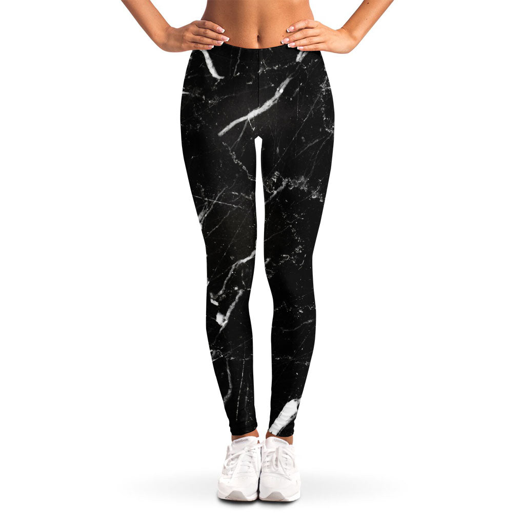 Black White Scratch Marble Print Women's Leggings