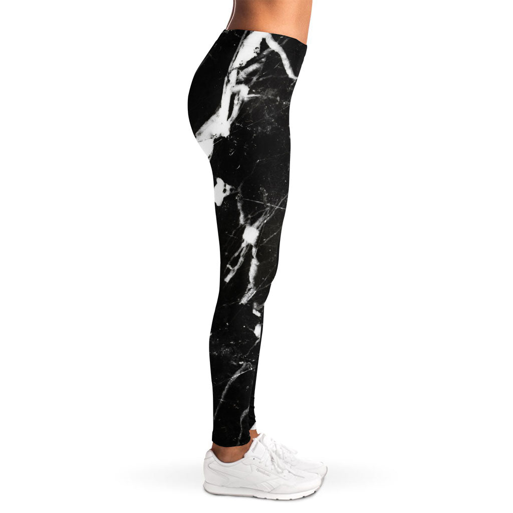 Black White Scratch Marble Print Women's Leggings