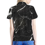 Black White Scratch Marble Print Women's Polo Shirt