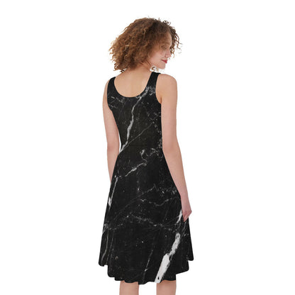 Black White Scratch Marble Print Women's Sleeveless Dress