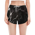 Black White Scratch Marble Print Women's Split Running Shorts
