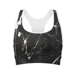 Black White Scratch Marble Print Women's Sports Bra