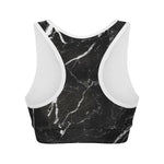 Black White Scratch Marble Print Women's Sports Bra