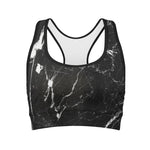 Black White Scratch Marble Print Women's Sports Bra
