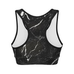 Black White Scratch Marble Print Women's Sports Bra