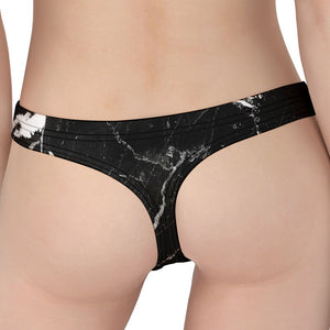 Black White Scratch Marble Print Women's Thong