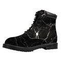 Black White Scratch Marble Print Padded Collar Lace Up Boots