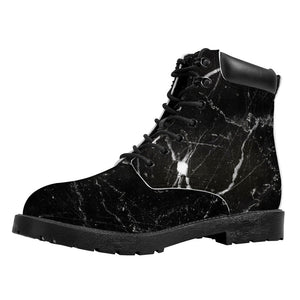 Black White Scratch Marble Print Work Boots