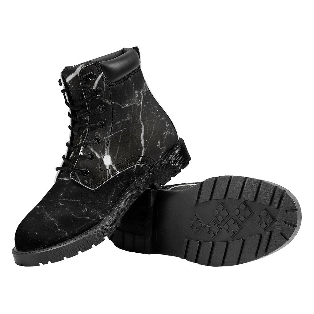 Black White Scratch Marble Print Work Boots