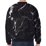 Black White Scratch Marble Print Zip Sleeve Bomber Jacket