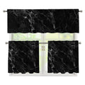 Black White Smoke Marble Print 3 Piece Kitchen Curtains