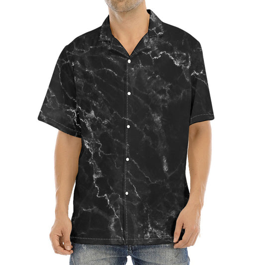 Black White Smoke Marble Print Aloha Shirt