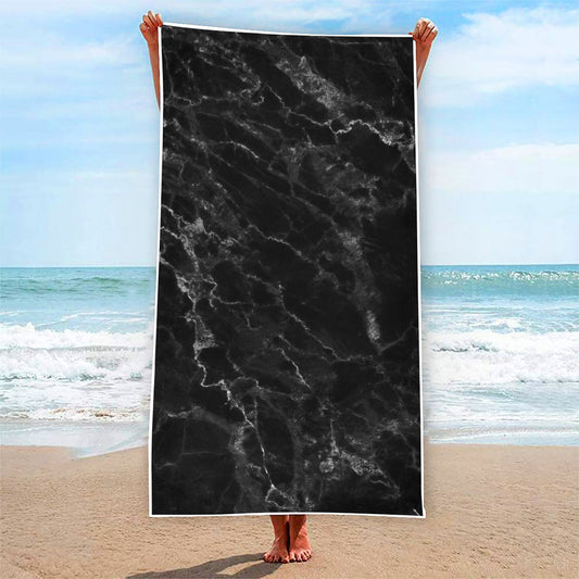 Black White Smoke Marble Print Beach Towel
