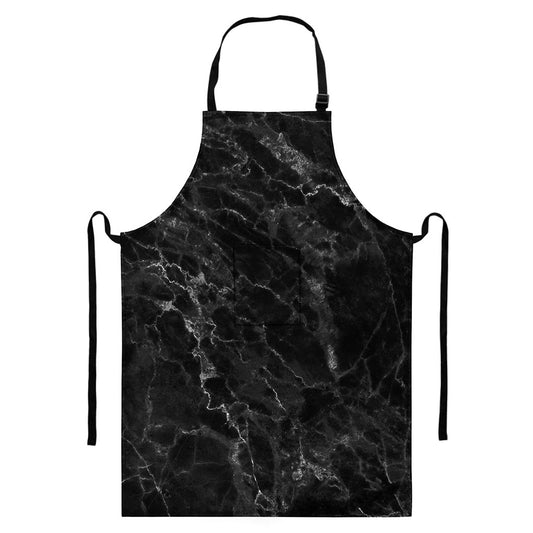 Black White Smoke Marble Print Bib Apron With Pocket
