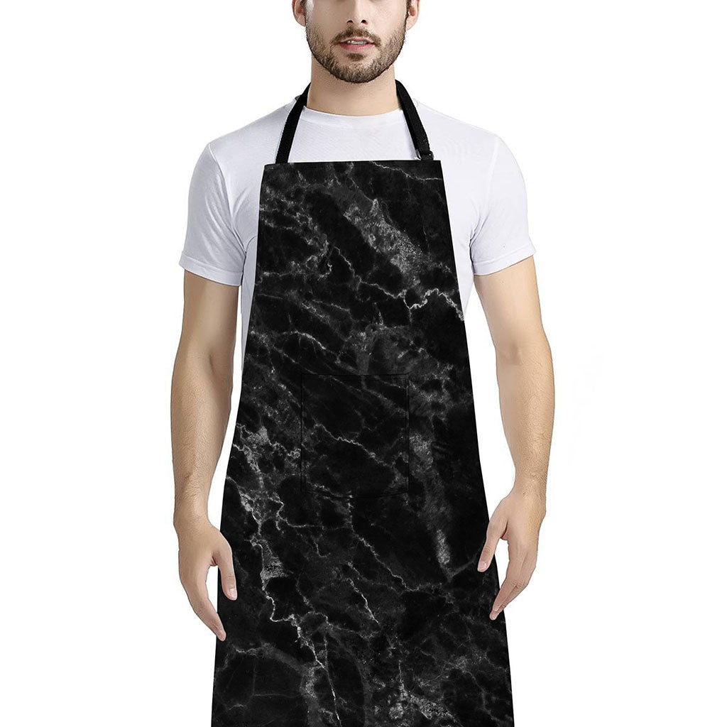 Black White Smoke Marble Print Bib Apron With Pocket