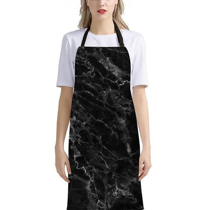 Black White Smoke Marble Print Bib Apron With Pocket