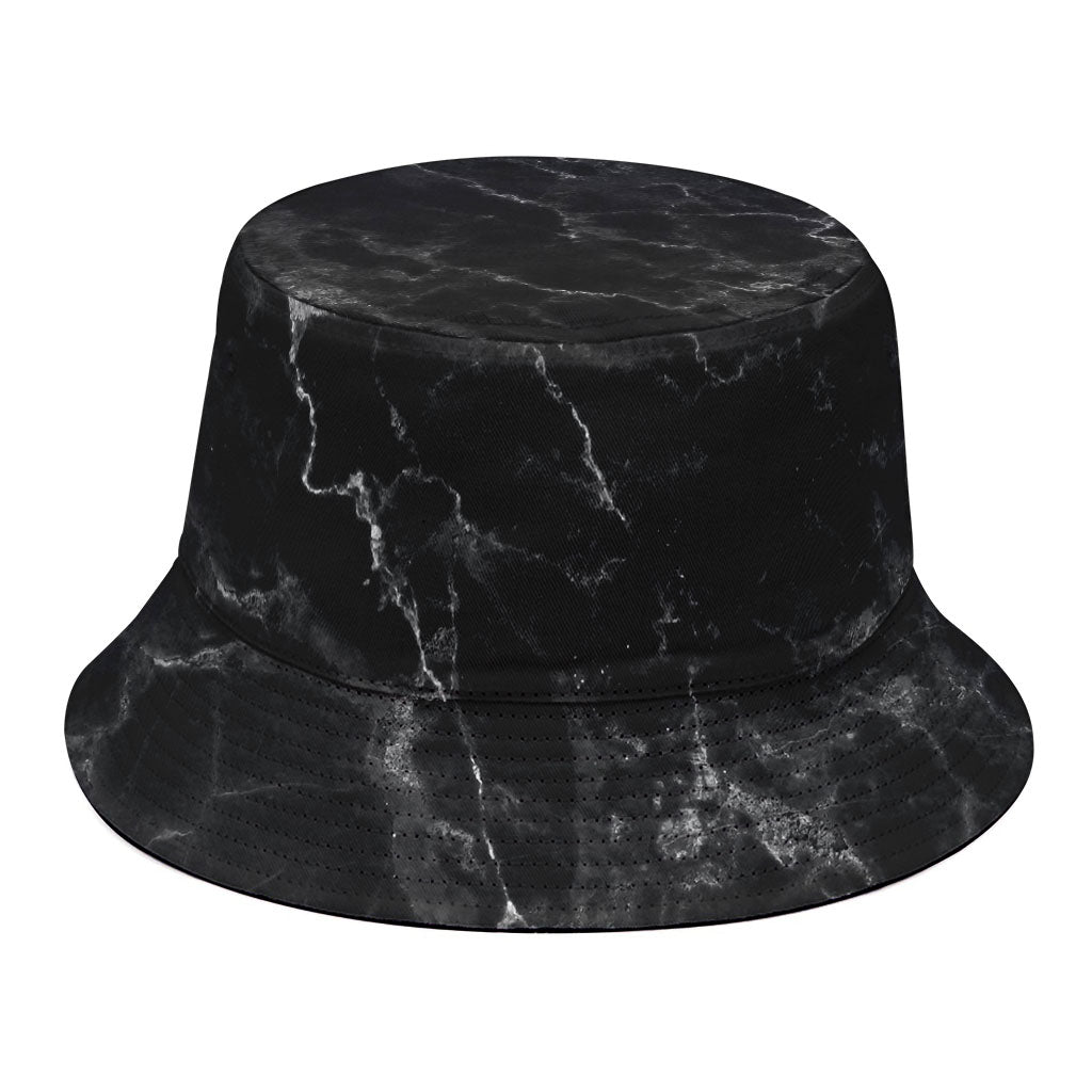 Black White Smoke Marble Print Bucket Hat