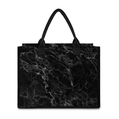 Black White Smoke Marble Print Canvas Tote Bag