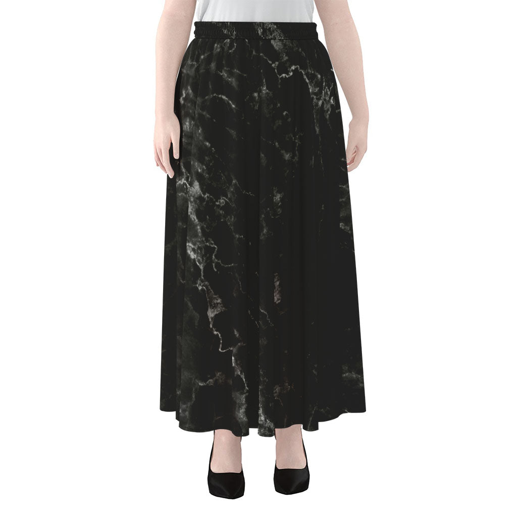 Black White Smoke Marble Print Chiffon Maxi Skirt