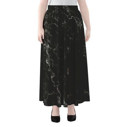Black White Smoke Marble Print Chiffon Maxi Skirt