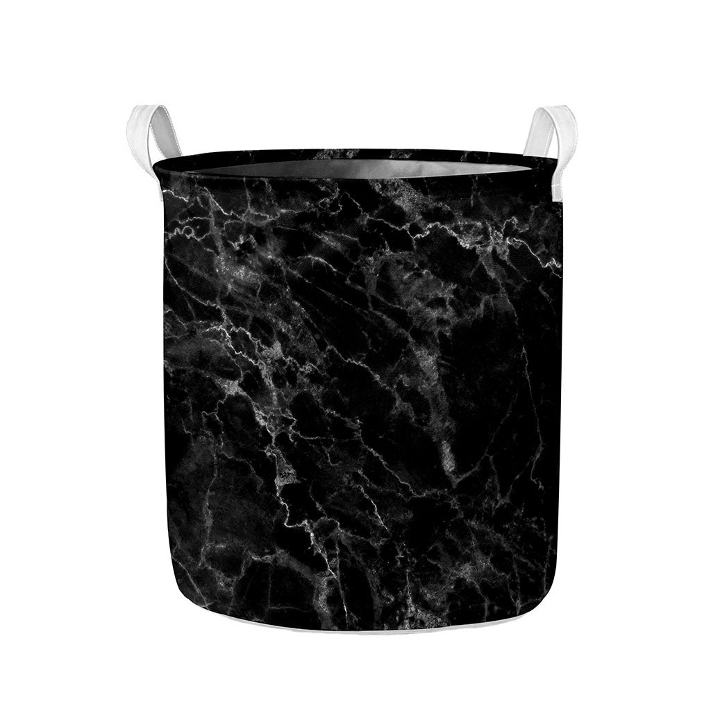 Black White Smoke Marble Print Collapsible Laundry Basket