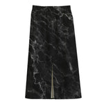 Black White Smoke Marble Print Cotton Front Slit Maxi Skirt