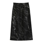 Black White Smoke Marble Print Cotton Front Slit Maxi Skirt