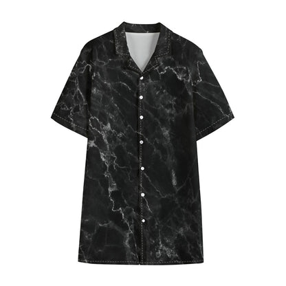 Black White Smoke Marble Print Cotton Hawaiian Shirt