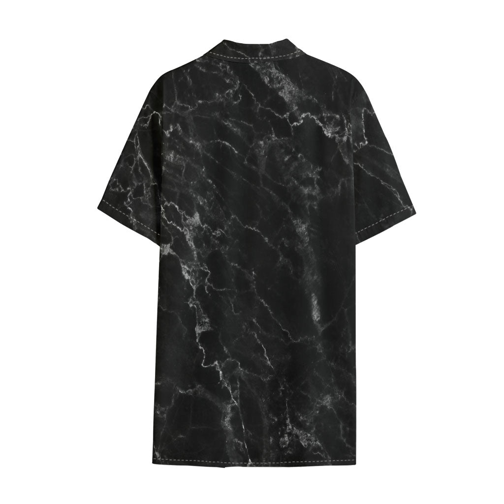 Black White Smoke Marble Print Cotton Hawaiian Shirt