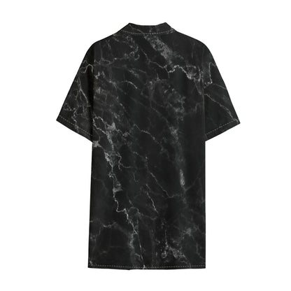 Black White Smoke Marble Print Cotton Hawaiian Shirt