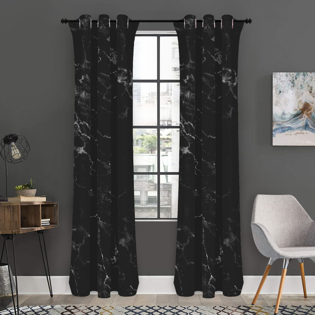 Black White Smoke Marble Print Curtain