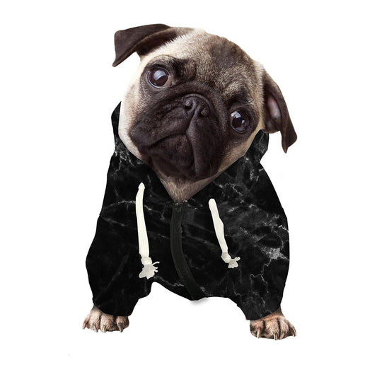 Black White Smoke Marble Print Dog Zip Up Hoodie