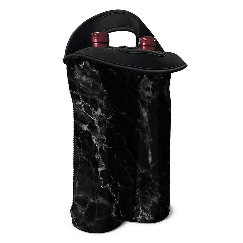 Black White Smoke Marble Print Double Neoprene Wine Tote