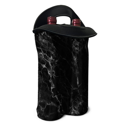 Black White Smoke Marble Print Double Neoprene Wine Tote