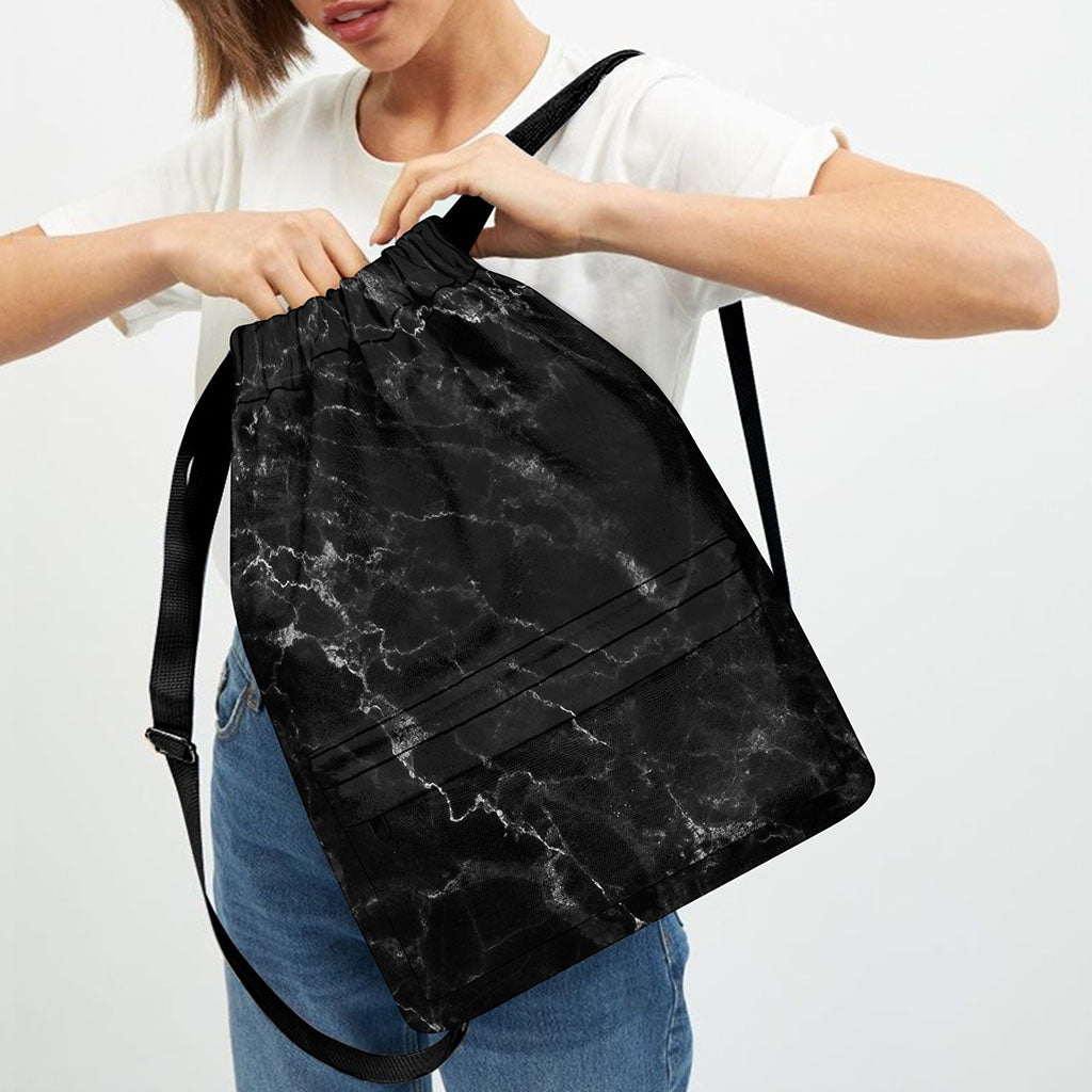 Black White Smoke Marble Print Drawstring Backpack