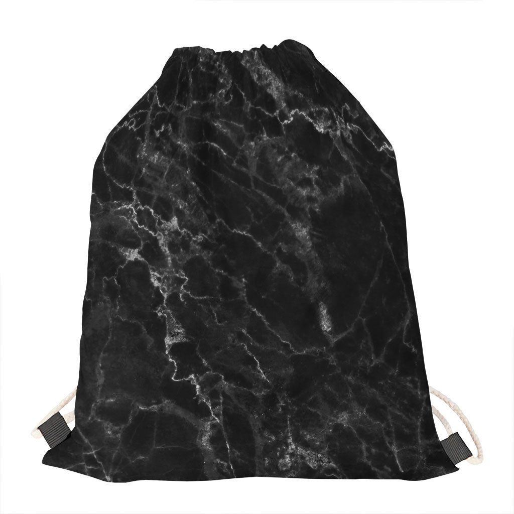 Black White Smoke Marble Print Drawstring Bag