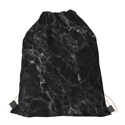 Black White Smoke Marble Print Drawstring Bag