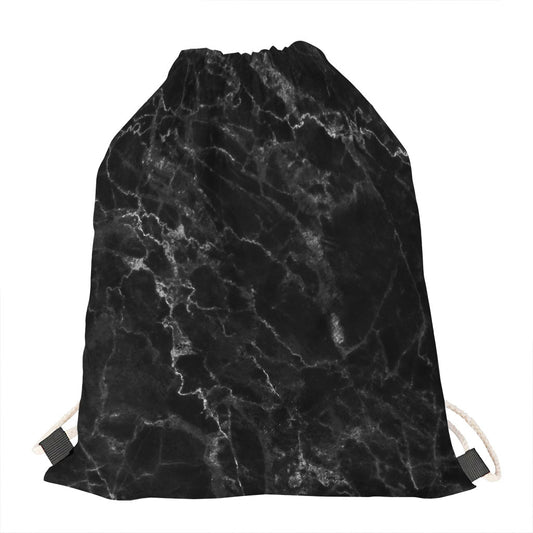 Black White Smoke Marble Print Drawstring Bag