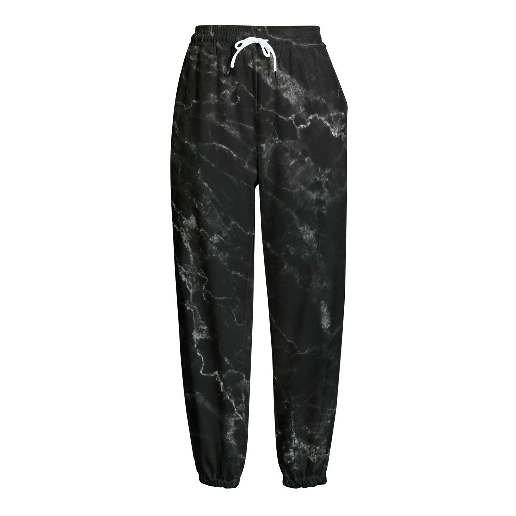 Black White Smoke Marble Print Fleece Lined Knit Pants