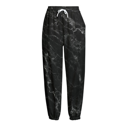 Black White Smoke Marble Print Fleece Lined Knit Pants