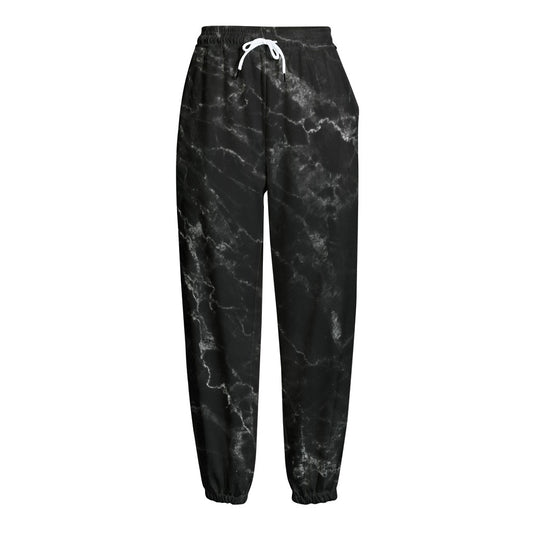 Black White Smoke Marble Print Fleece Lined Knit Pants