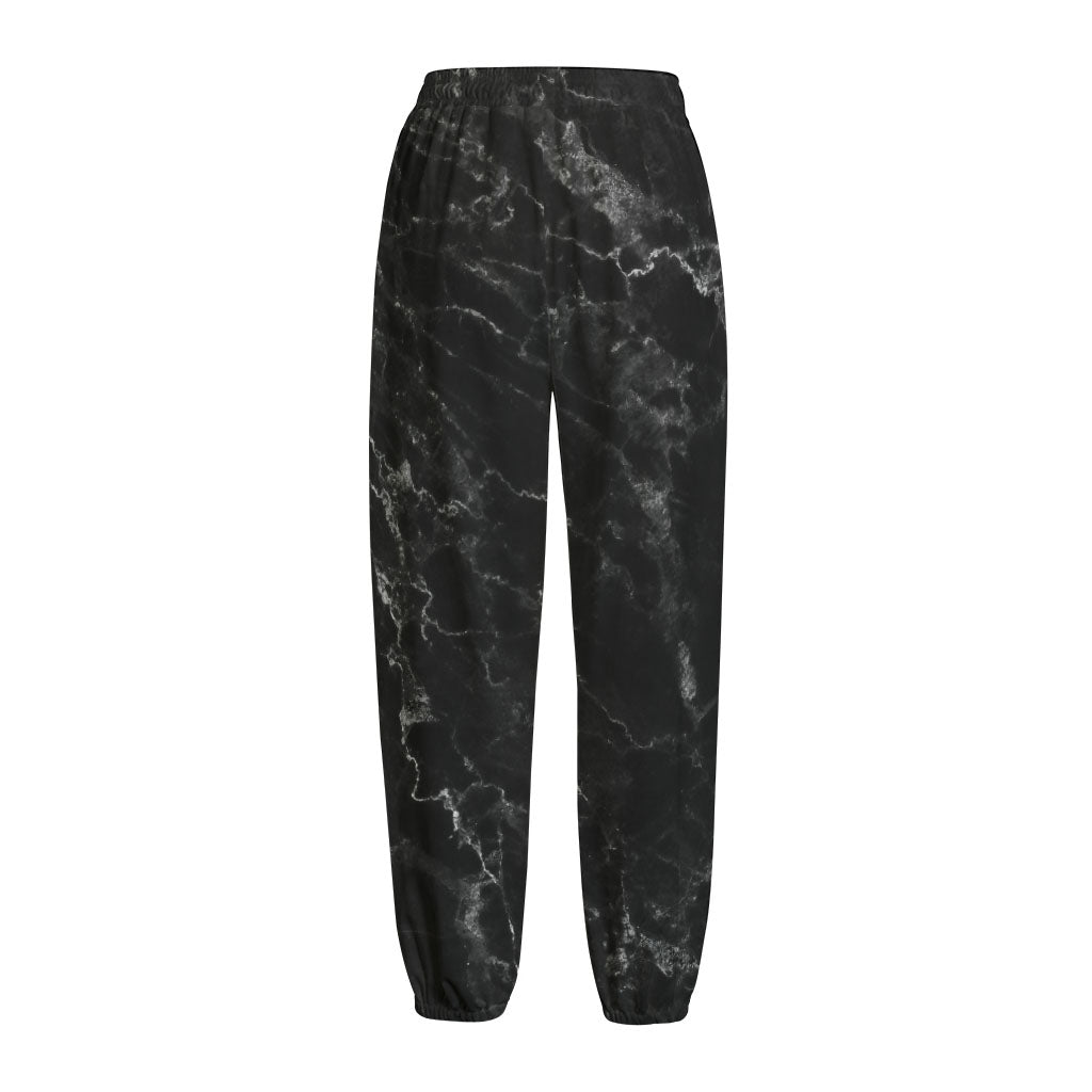 Black White Smoke Marble Print Fleece Lined Knit Pants