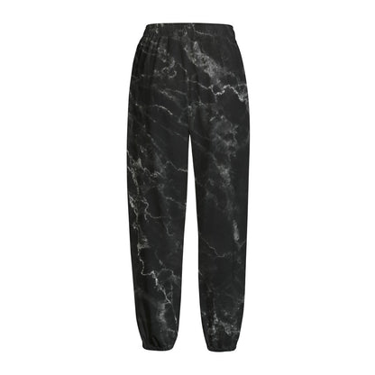 Black White Smoke Marble Print Fleece Lined Knit Pants